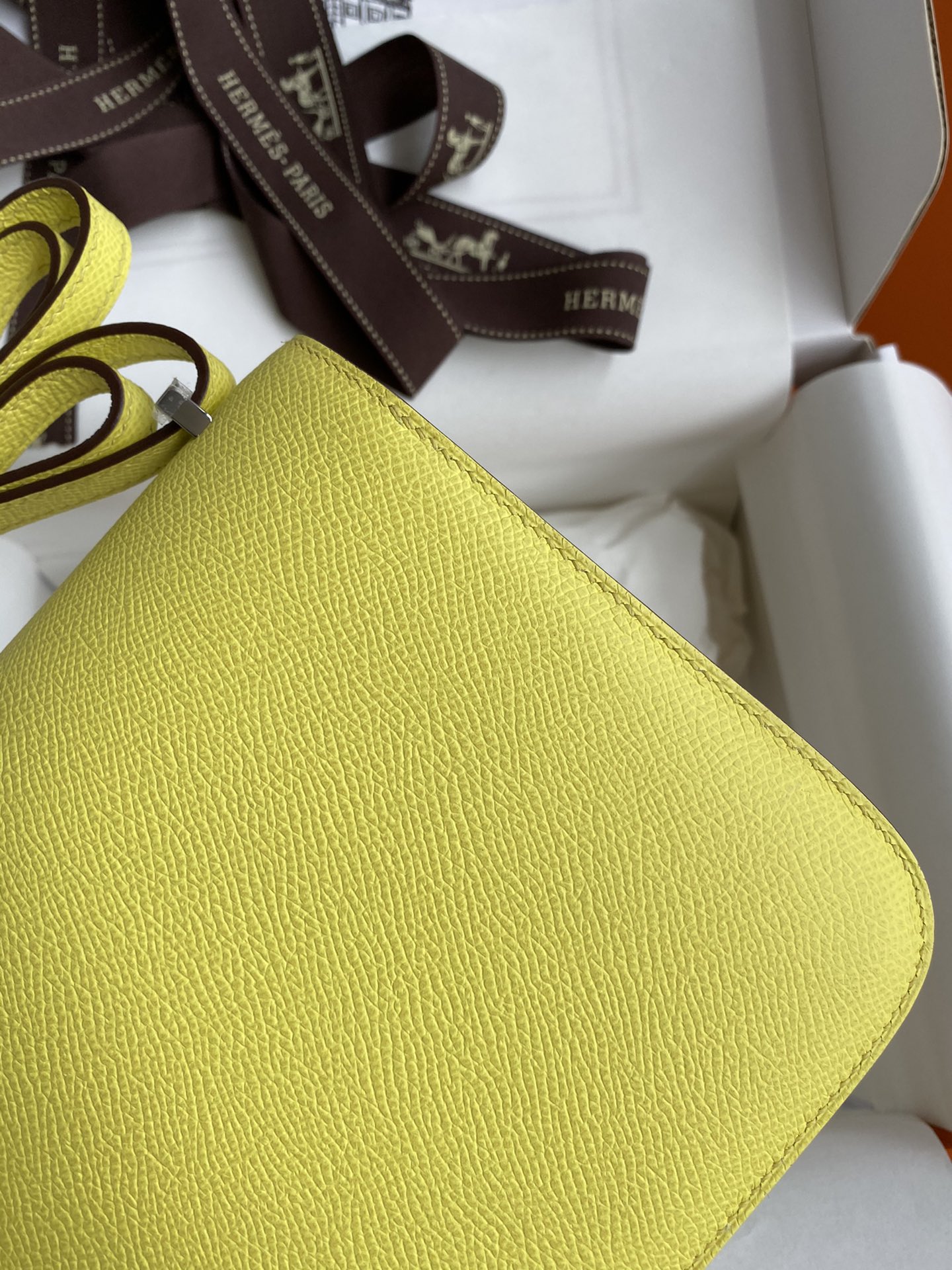 Hermes Constance 18 Mini Shoulder Bag In Jaune Poussin Epsom Leather